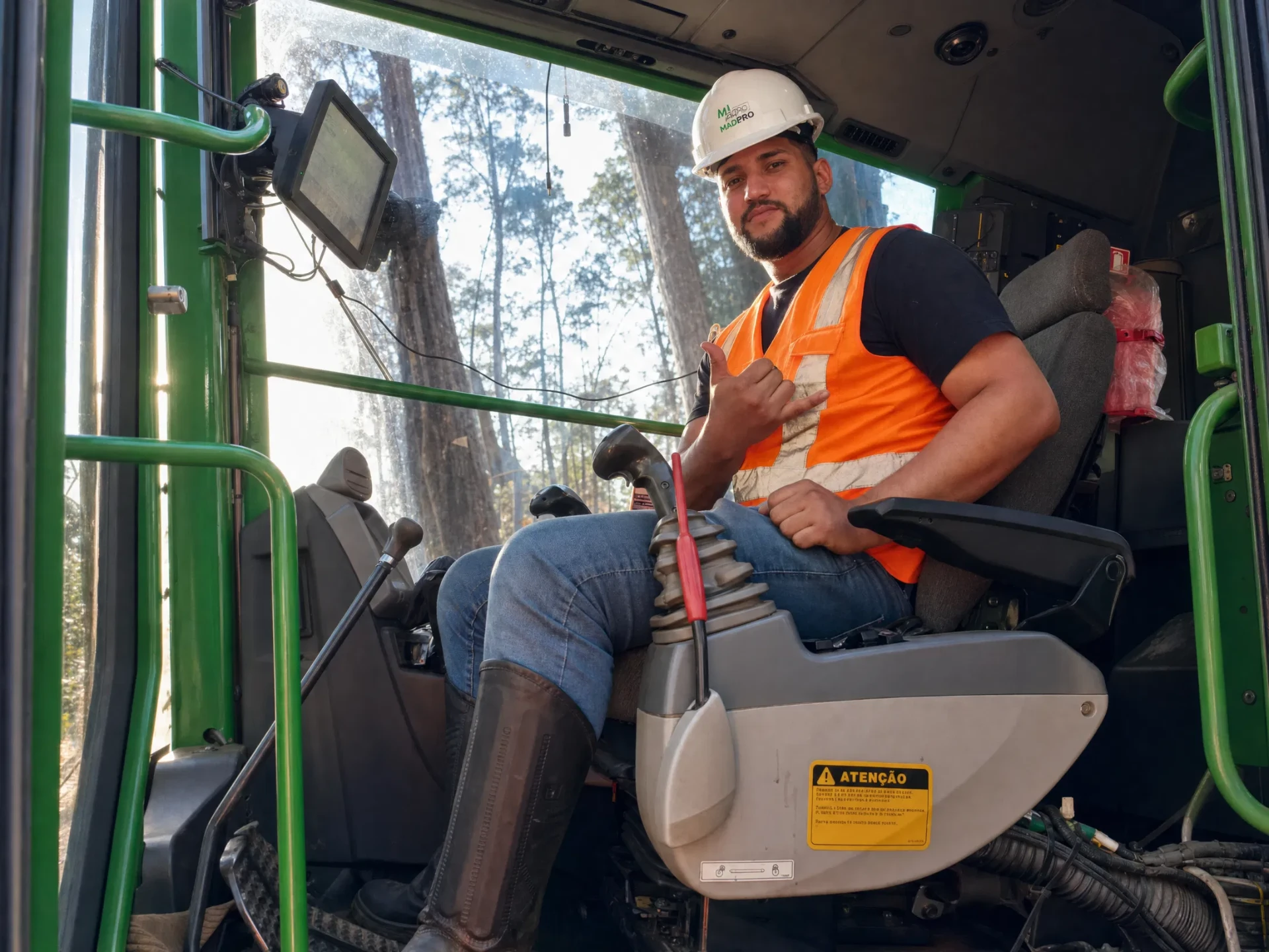 Harvester — Aluno em treinamento na cabine do harvester
